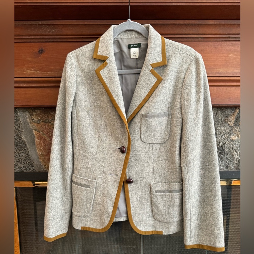Chic J. Crew English school style wool blazer with colored accents.